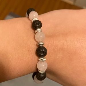 Lava rock and faux rose quartz bracelet